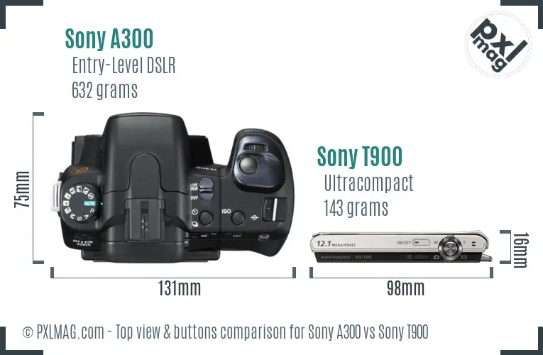 Sony A300 vs Sony T900 top view buttons comparison