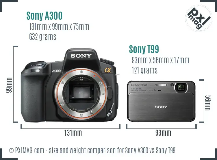 Sony A300 vs Sony T99 size comparison