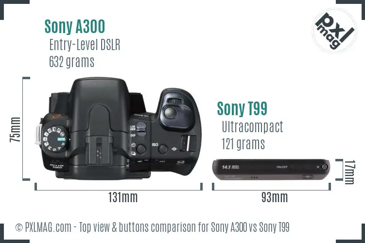 Sony A300 vs Sony T99 top view buttons comparison