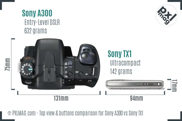 Sony A300 vs Sony TX1 top view buttons comparison