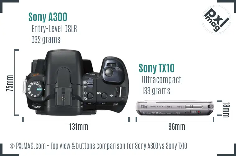 Sony A300 vs Sony TX10 top view buttons comparison