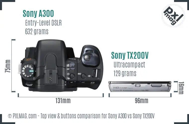 Sony A300 vs Sony TX200V top view buttons comparison