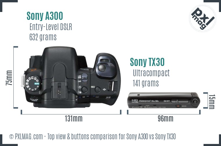 Sony A300 vs Sony TX30 top view buttons comparison