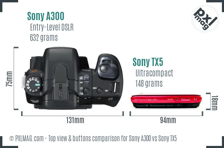 Sony A300 vs Sony TX5 top view buttons comparison