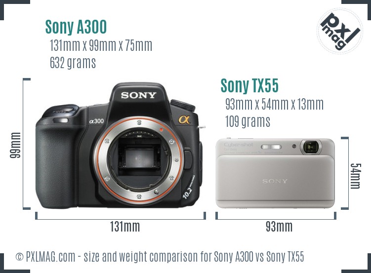 Sony A300 vs Sony TX55 size comparison