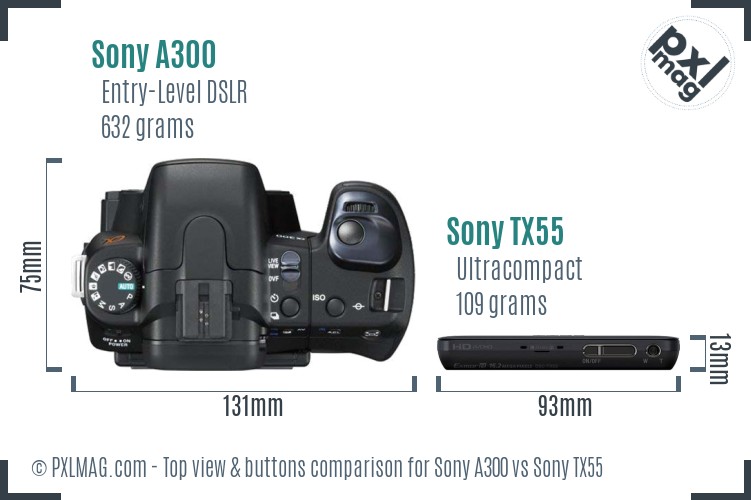 Sony A300 vs Sony TX55 top view buttons comparison