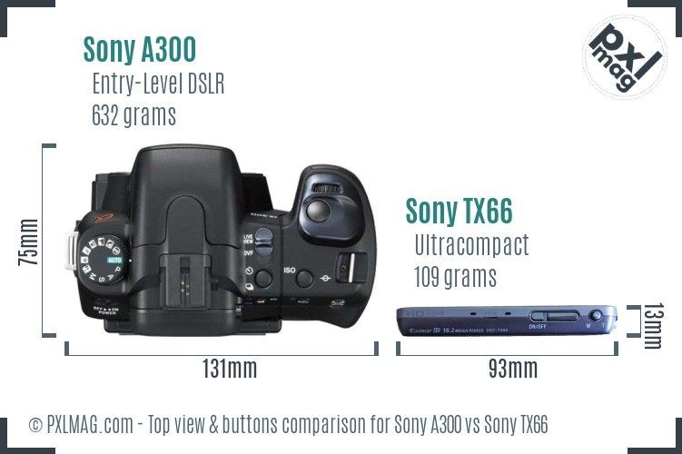 Sony A300 vs Sony TX66 top view buttons comparison