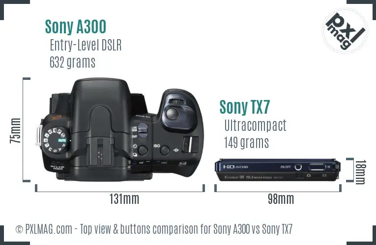 Sony A300 vs Sony TX7 top view buttons comparison