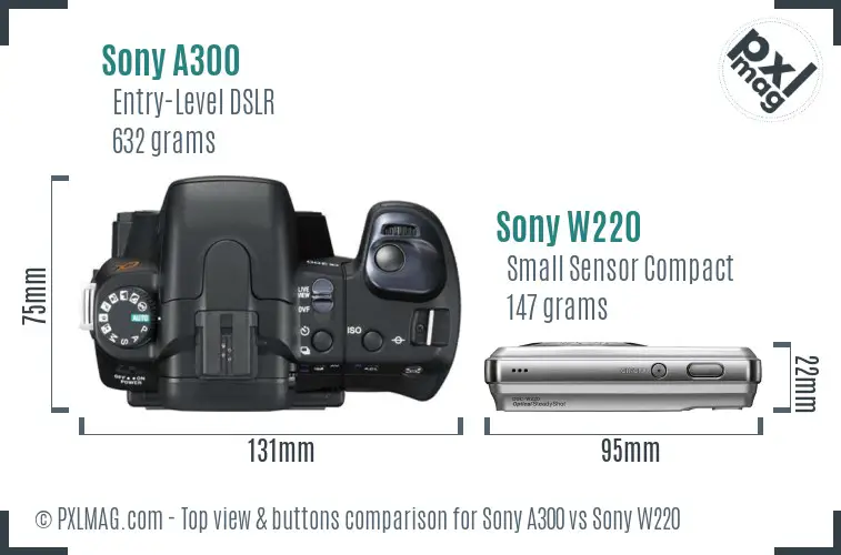 Sony A300 vs Sony W220 top view buttons comparison