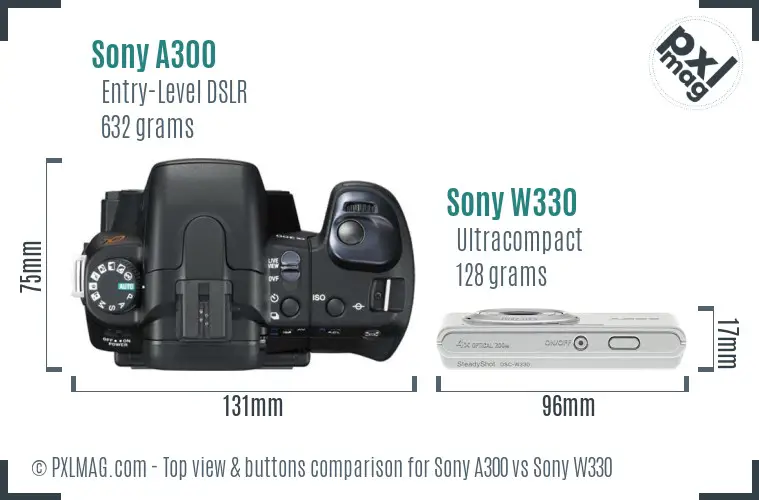 Sony A300 vs Sony W330 top view buttons comparison