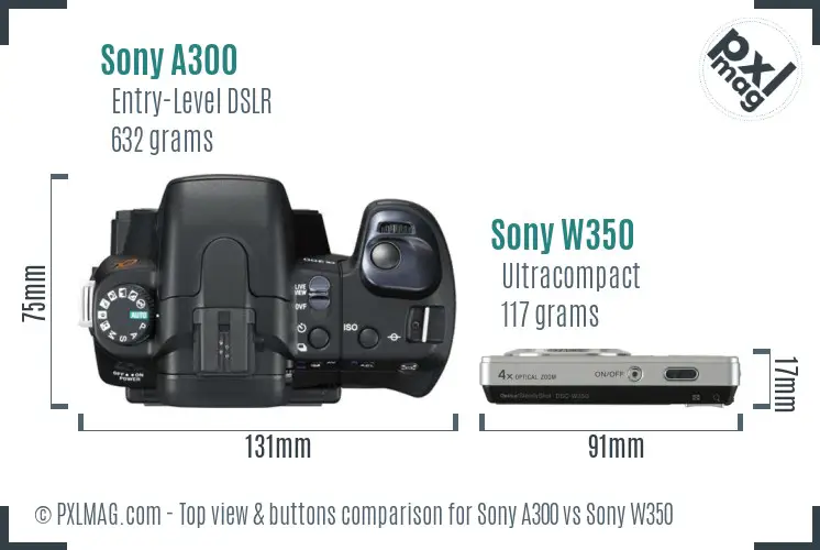 Sony A300 vs Sony W350 top view buttons comparison