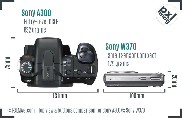 Sony A300 vs Sony W370 top view buttons comparison