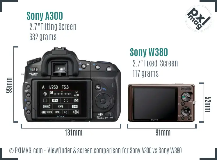 Sony A300 vs Sony W380 Screen and Viewfinder comparison