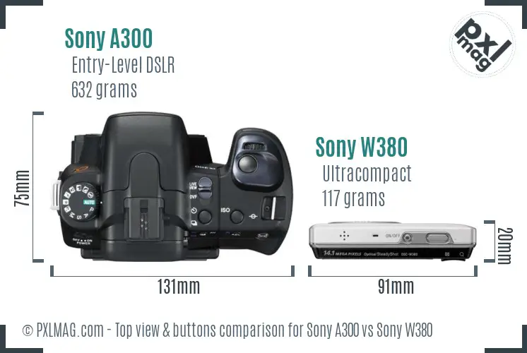 Sony A300 vs Sony W380 top view buttons comparison