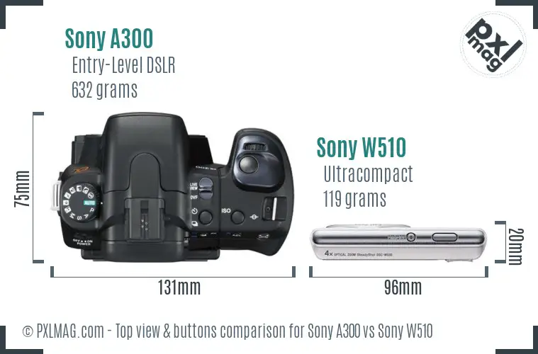 Sony A300 vs Sony W510 top view buttons comparison