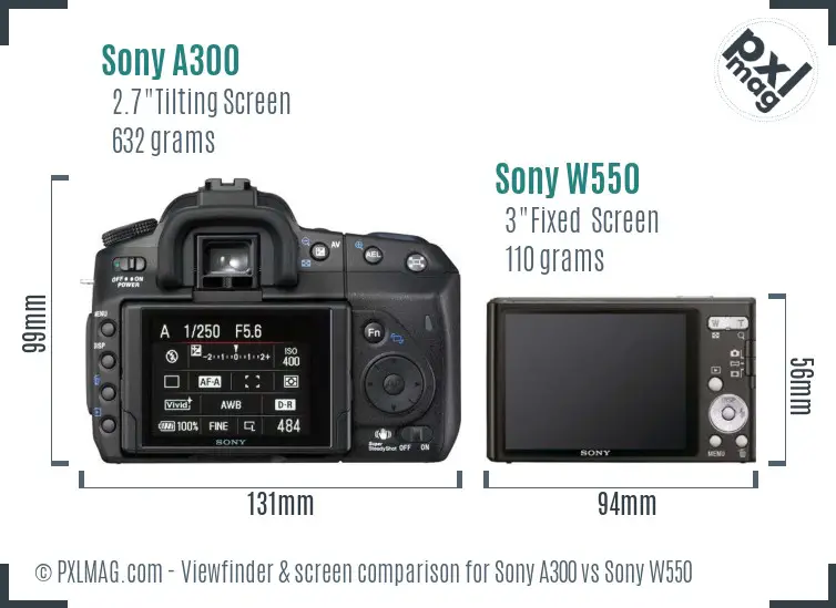 Sony A300 vs Sony W550 Screen and Viewfinder comparison