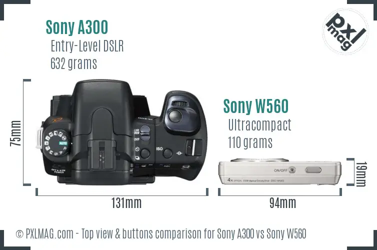 Sony A300 vs Sony W560 top view buttons comparison