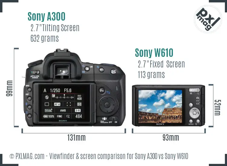 Sony A300 vs Sony W610 Screen and Viewfinder comparison