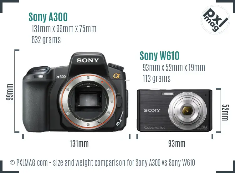 Sony A300 vs Sony W610 size comparison