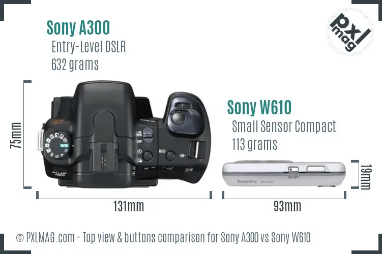 Sony A300 vs Sony W610 top view buttons comparison