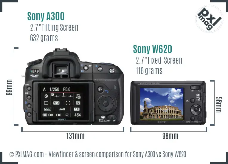 Sony A300 vs Sony W620 Screen and Viewfinder comparison
