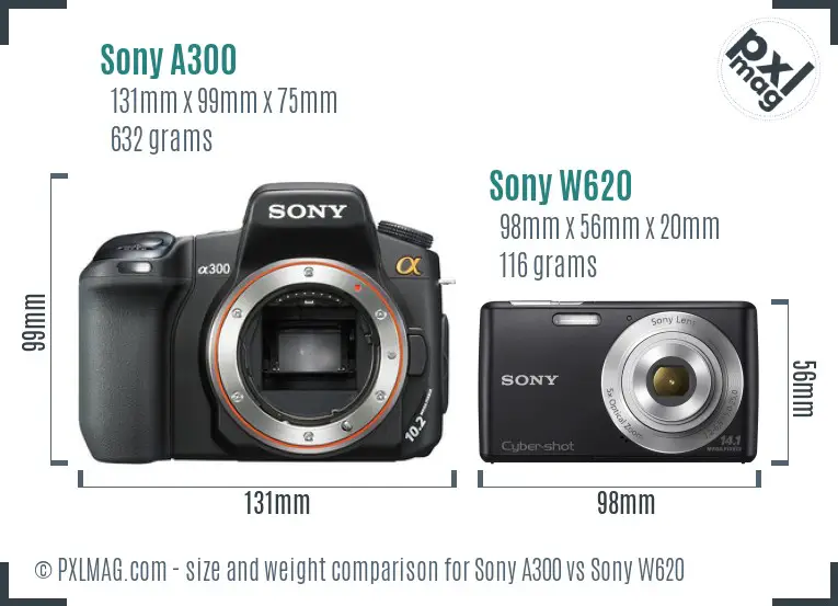 Sony A300 vs Sony W620 size comparison