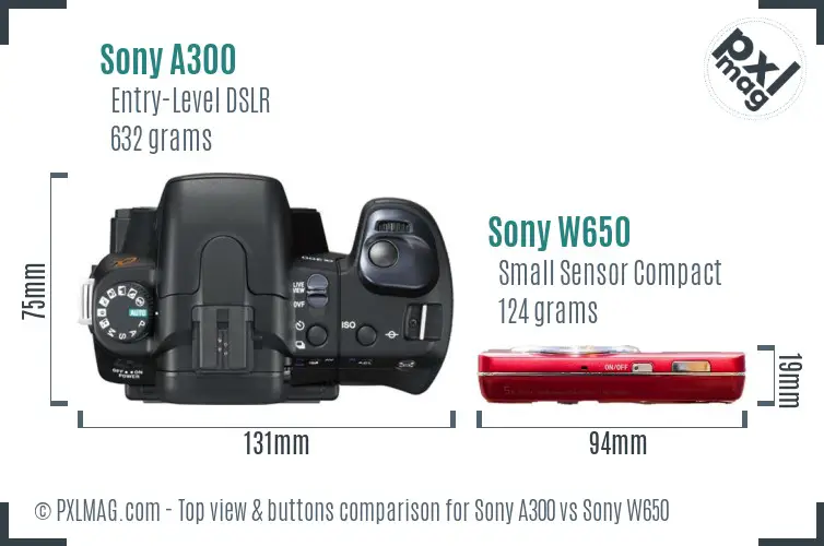 Sony A300 vs Sony W650 top view buttons comparison