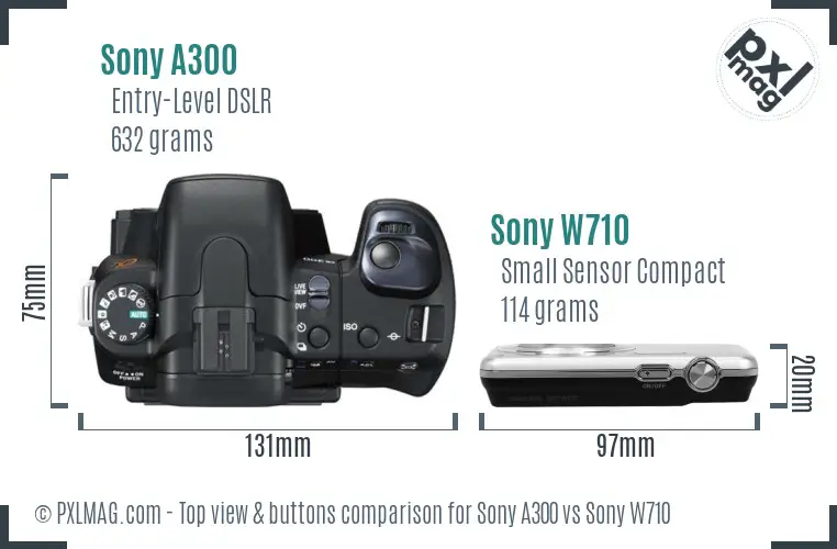 Sony A300 vs Sony W710 top view buttons comparison