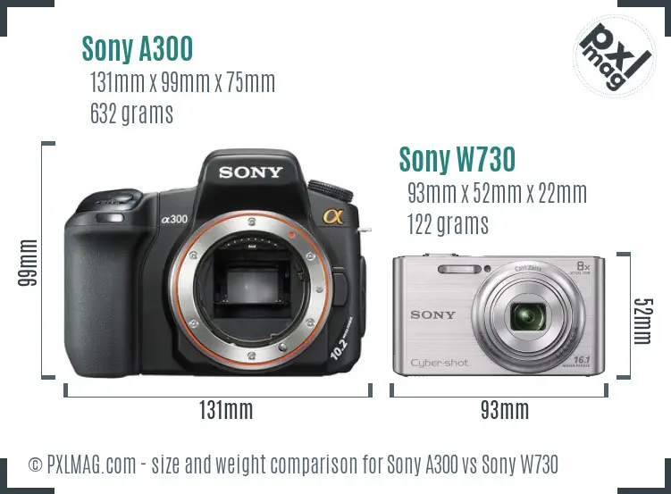 Sony A300 vs Sony W730 size comparison