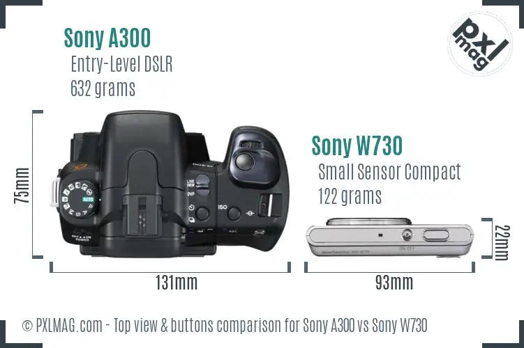 Sony A300 vs Sony W730 top view buttons comparison