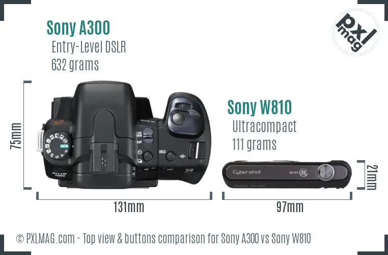 Sony A300 vs Sony W810 top view buttons comparison
