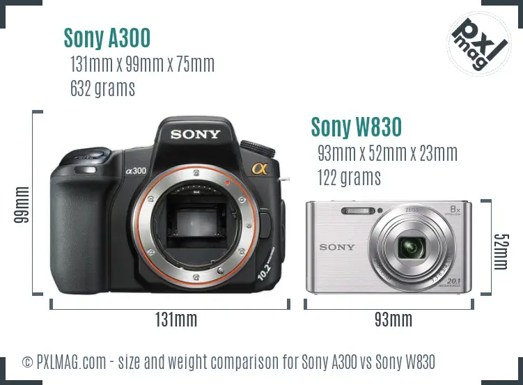 Sony A300 vs Sony W830 size comparison