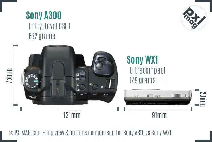 Sony A300 vs Sony WX1 top view buttons comparison