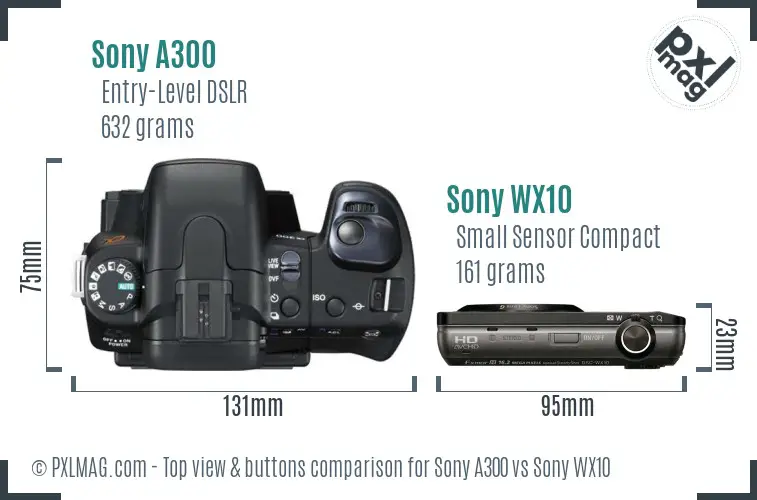 Sony A300 vs Sony WX10 top view buttons comparison