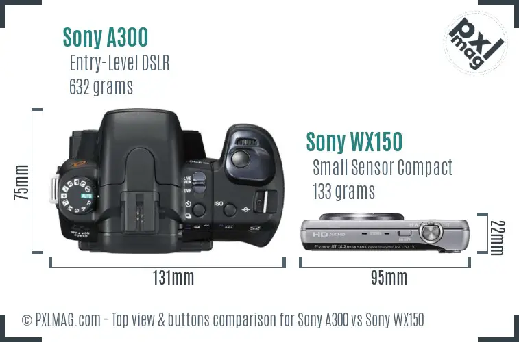 Sony A300 vs Sony WX150 top view buttons comparison