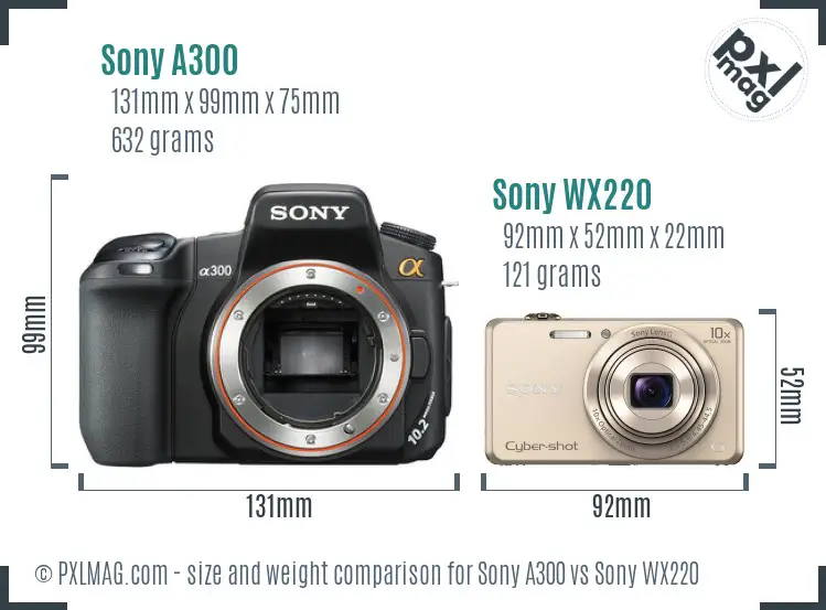 Sony A300 vs Sony WX220 size comparison