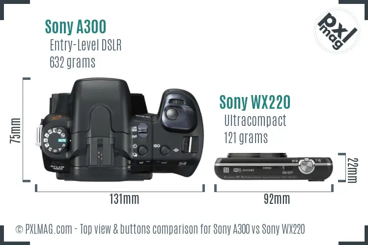 Sony A300 vs Sony WX220 top view buttons comparison