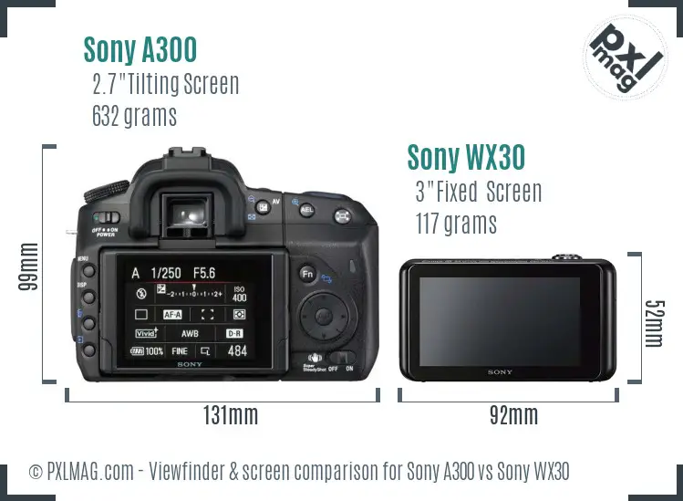 Sony A300 vs Sony WX30 Screen and Viewfinder comparison