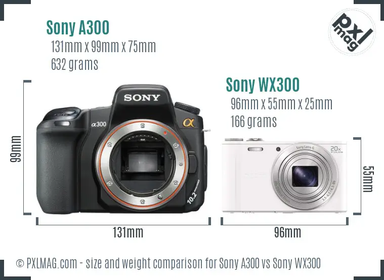 Sony A300 vs Sony WX300 size comparison