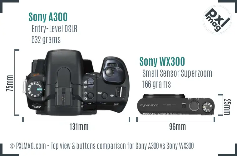 Sony A300 vs Sony WX300 top view buttons comparison