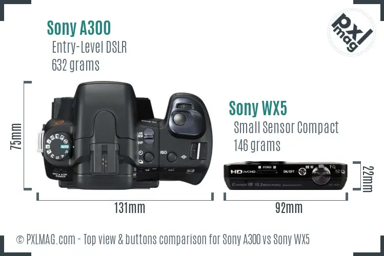 Sony A300 vs Sony WX5 top view buttons comparison