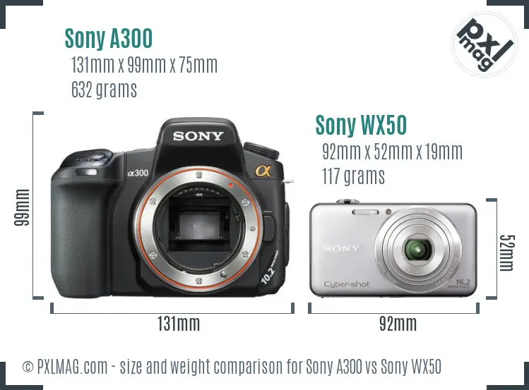 Sony A300 vs Sony WX50 size comparison