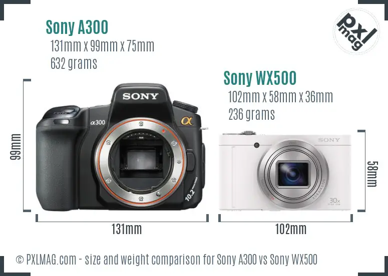 Sony A300 vs Sony WX500 size comparison
