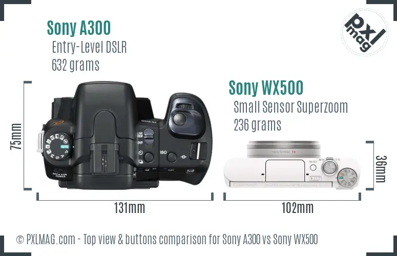 Sony A300 vs Sony WX500 top view buttons comparison