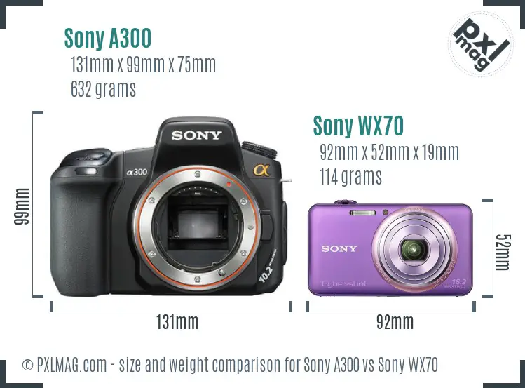 Sony A300 vs Sony WX70 size comparison