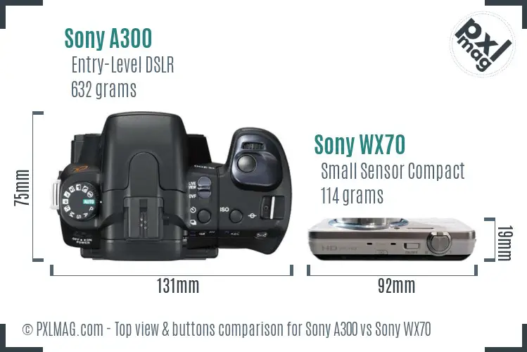 Sony A300 vs Sony WX70 top view buttons comparison