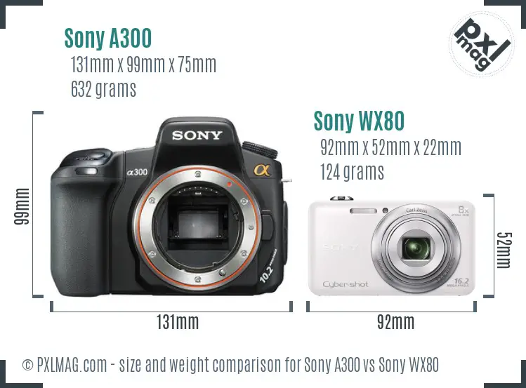 Sony A300 vs Sony WX80 size comparison