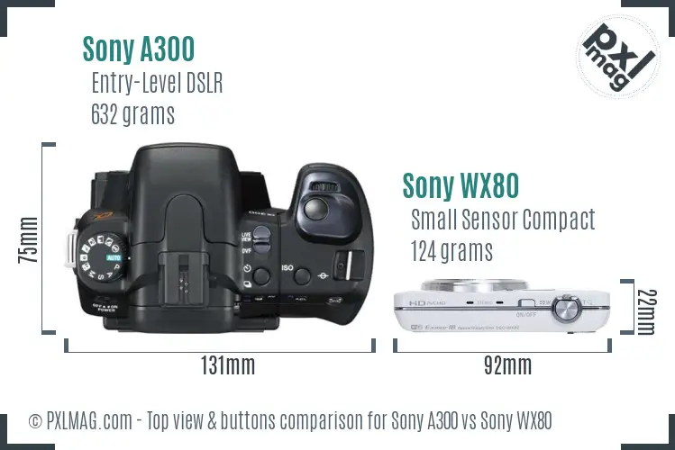 Sony A300 vs Sony WX80 top view buttons comparison