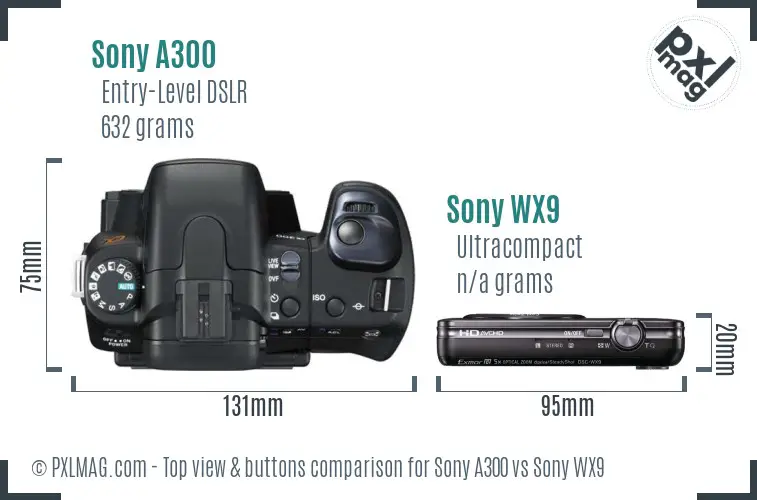 Sony A300 vs Sony WX9 top view buttons comparison