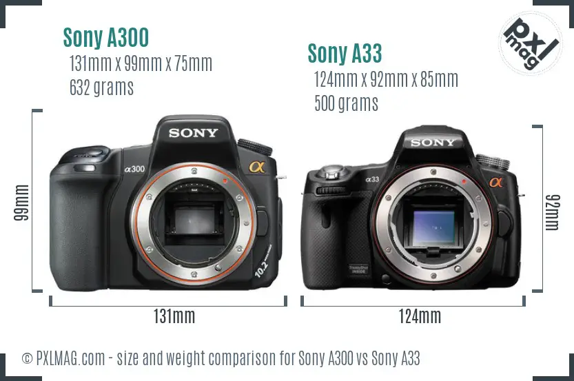 Sony A300 vs Sony A33 size comparison